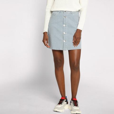 Jupe Droite Boutonnée Blanc Femme