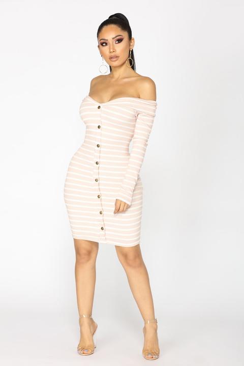 Stripe That Down Midi Dress - Mauve/white