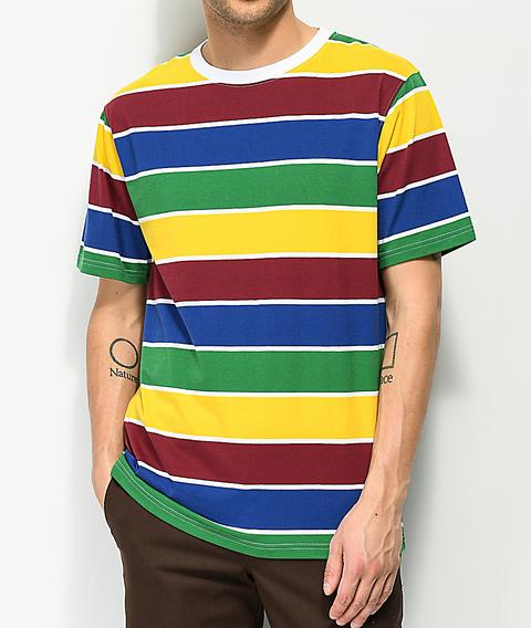 blue and yellow striped t shirt