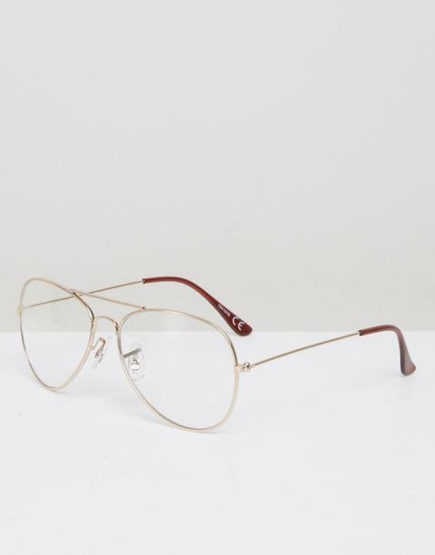 Asos Aviator Clear Lens Glasses In Gold