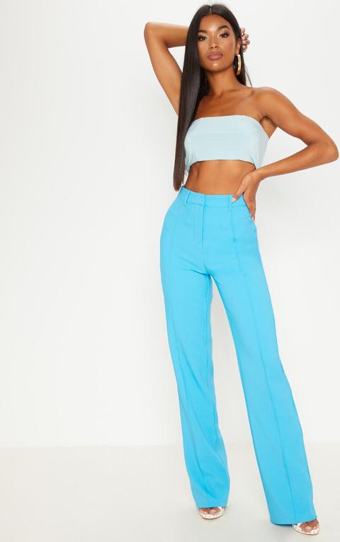 Bright Blue High Waisted Straight Leg Trouser, Bright Blue