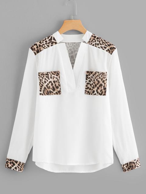 Blusa De Manga Larga Con Detalles En Animal Print