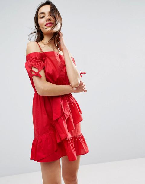 Vestido De Verano Con Escote Bardot Y Volante En El Bajo De Asos