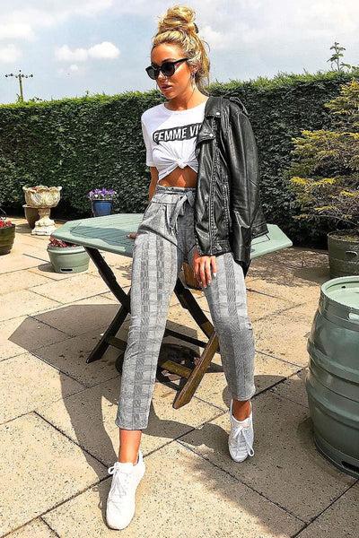 Tartan Paper Bag Tie Waist Cigarette Trousers - Karmen