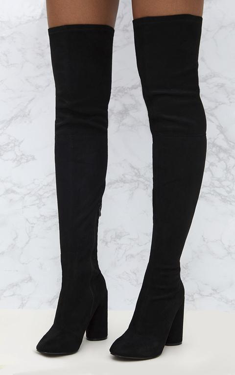black suede thigh high heel boots
