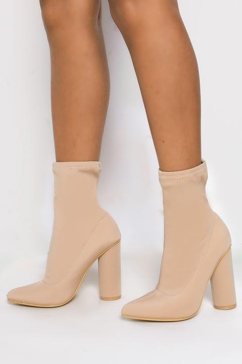 Knocking Boots Lyrca Ankle Boots Cream