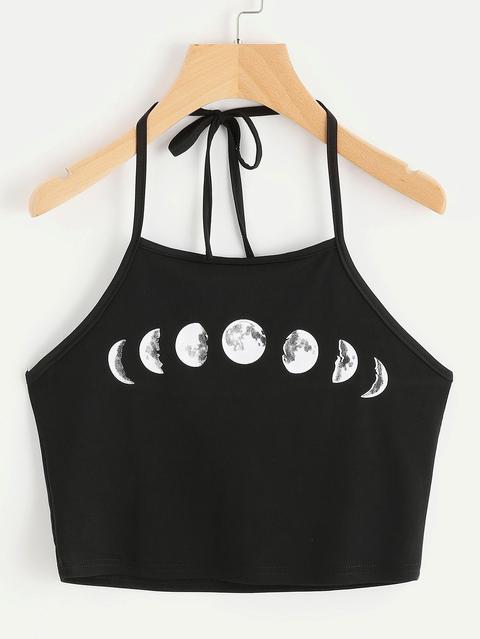 Top Crop Con Laccio Al Collo E Fantasia Luna