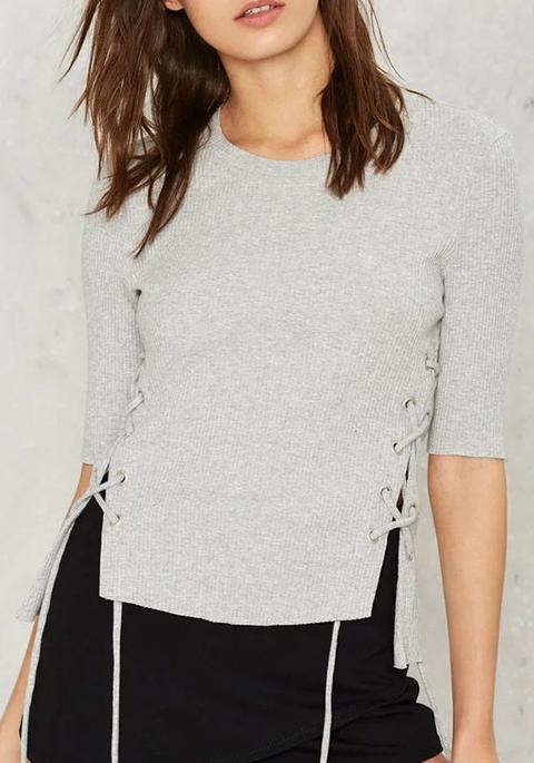 Maglietta Coulisse Girocollo Trazione Laterale Manica Gomito Maglione Pizzo Sottile Maglia Casuale Grigio