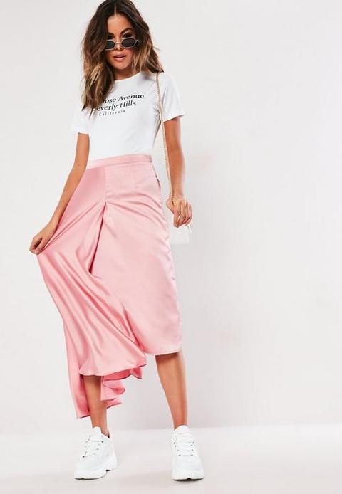 Dusky pink midi outlet skirt