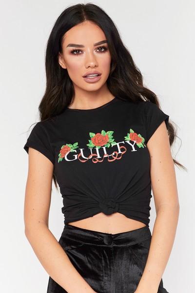 Harper Black Floral Guilty Print T-shirt