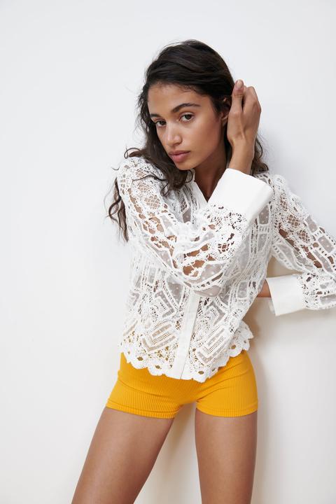 Linen Blend Crochet Shirt
