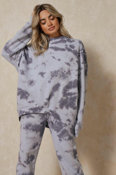 Womens Oversized Tie Dye High Neck Sweatshirt Blue