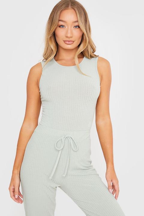 Green Bodysuits - Jac Jossa Sage Sleeveless Crew Neck Bodysuit