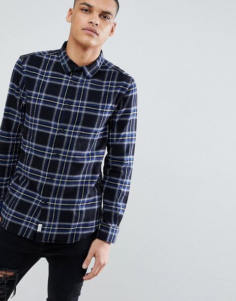 Bershka - Camicia Blu Navy A Quadri - Blu