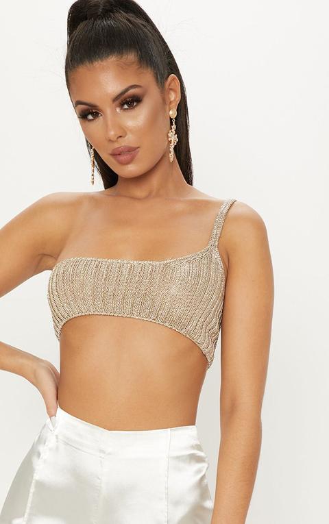 Gold One Shoulder Metallic Crop Top