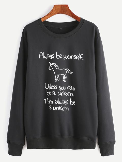 Sudadera Con Estampado De Unicornio Y Slogan Negro