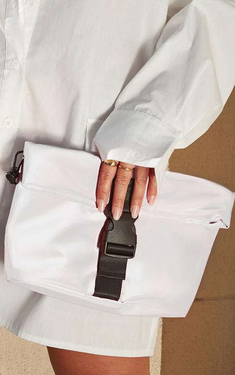 White Nylon Buckle Drawstring Clutch