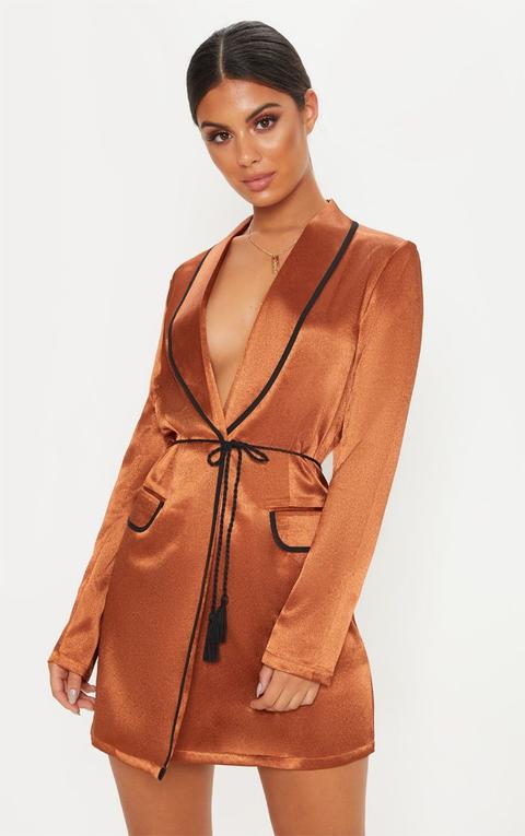 Rust Contrast Rope Detail Blazer Dress, Orange