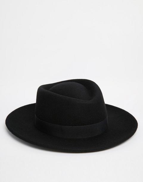 Asos Pork Pie Hat In Black With Diamond Crown