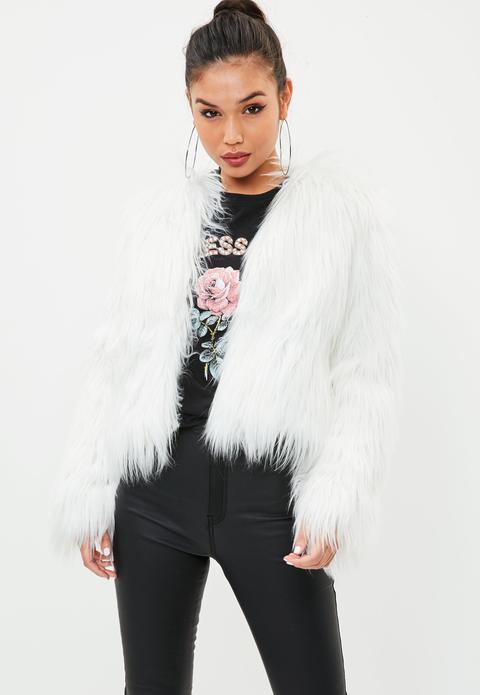 White Shaggy Faux Fur Coat