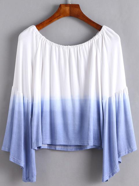 Ombre Boat Neck Bell Sleeve T-shirt