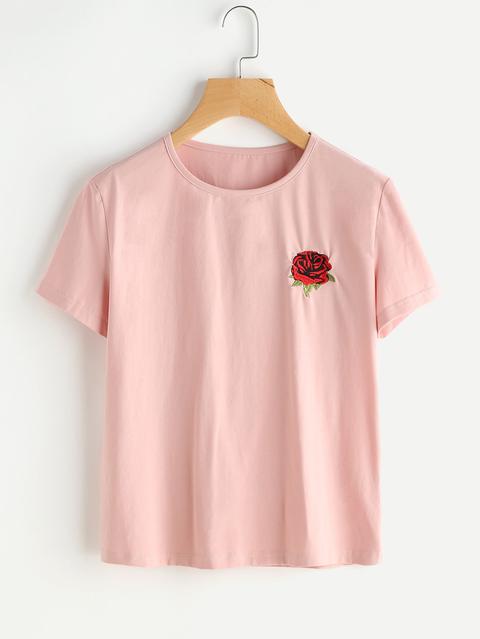 T-shirt Con Ricamo Di Fiore