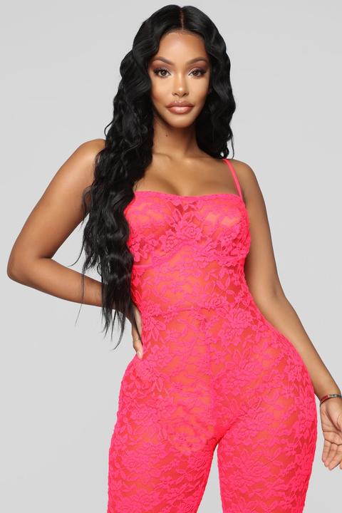 lace jumpsuit neon