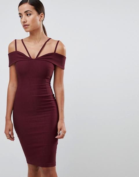 Vestido Midi Con Detalle De Tirantes En Tono Guinda De Vesper