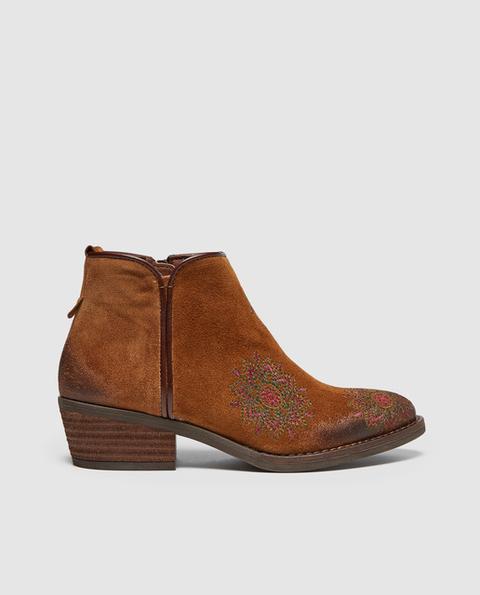 Alpe - Botines De Mujer En Serraje De Color Marrón Claro