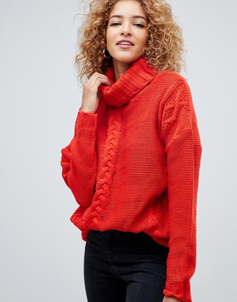 Missguided - Maglione A Collo Alto Lavorato A Trecce - Rosso