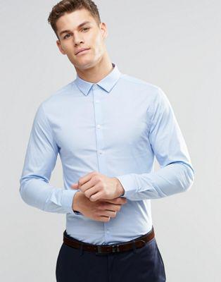 Asos - Camicia Skinny Azzurra A Maniche Lunghe - Blu