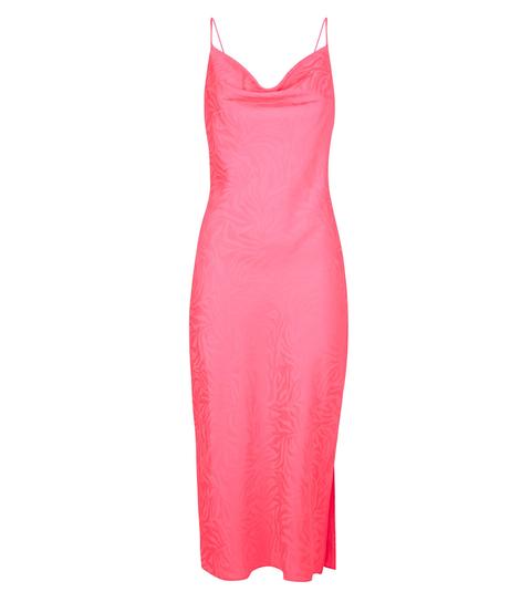 hot pink satin midi dress