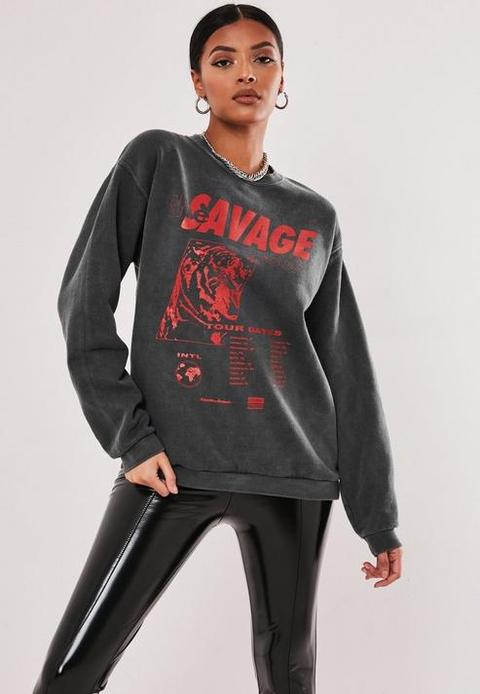 Grey Washed Savage Tour Graphic Sweatshirt, Grey