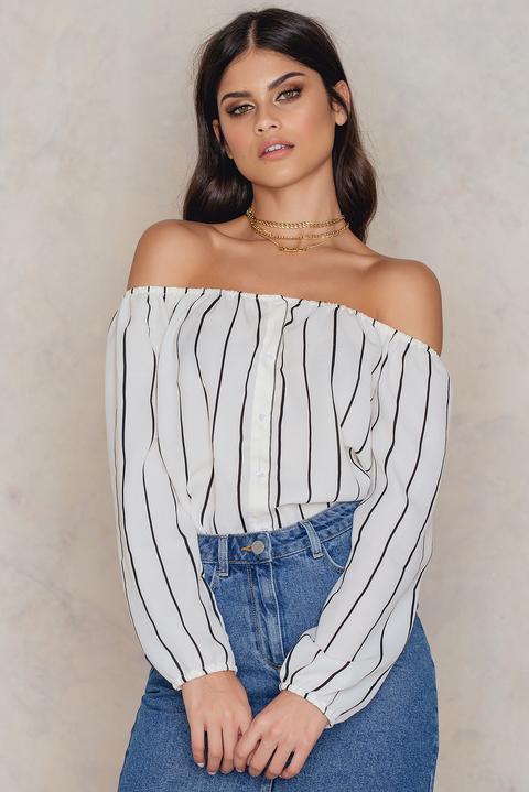 Striped Off Shoulder Button Top