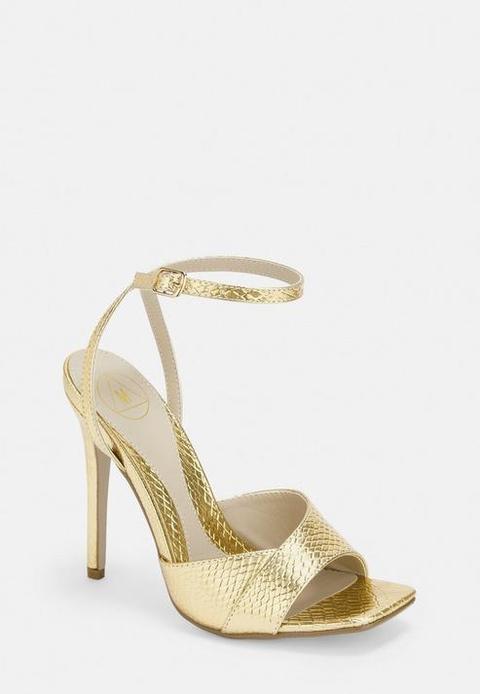 Gold Croc Texture Barely There Heels, Gold