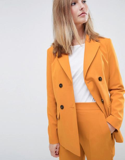 Asos Design - Blazer Doppiopetto Con Bottoni In Corno A Contrasto - Giallo