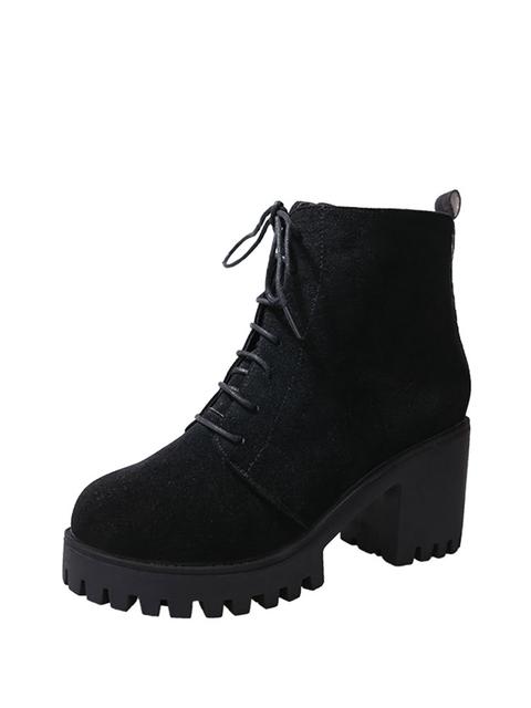 Side Zipper Lace Up Ankle Boots