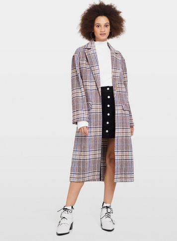 Womens Pink Checked Topper Coat, Pink
