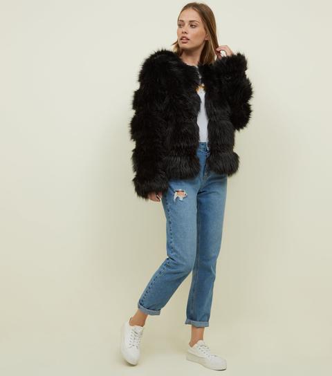 Black Pelted Faux Fur Coat New Look