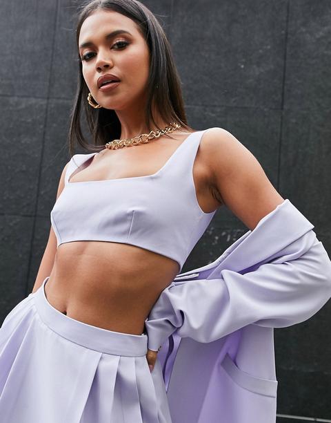 Asos Design Mansy Sqoval Crop Top Co-ord In Lilac-purple