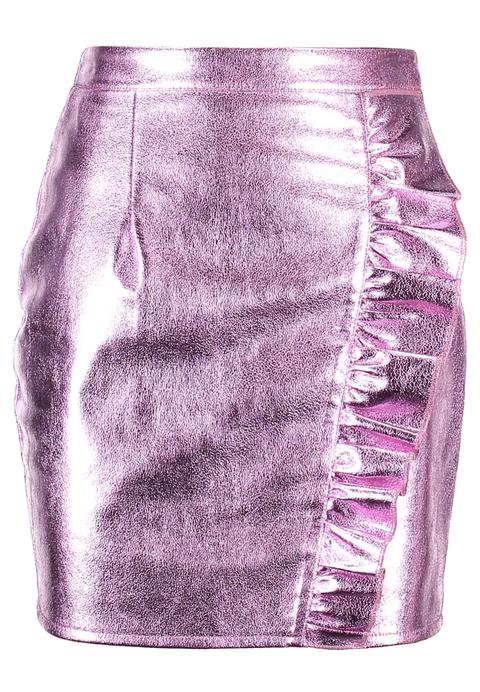 Missguided Ruffle Down Minigonna Pink Metallic