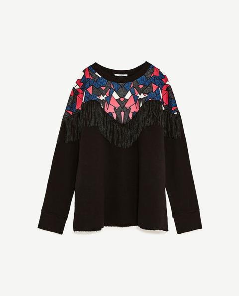 Sudadera Flecos Y Estampado