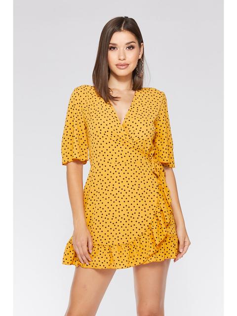 Mustard And Black Polka Dot Frill Dress