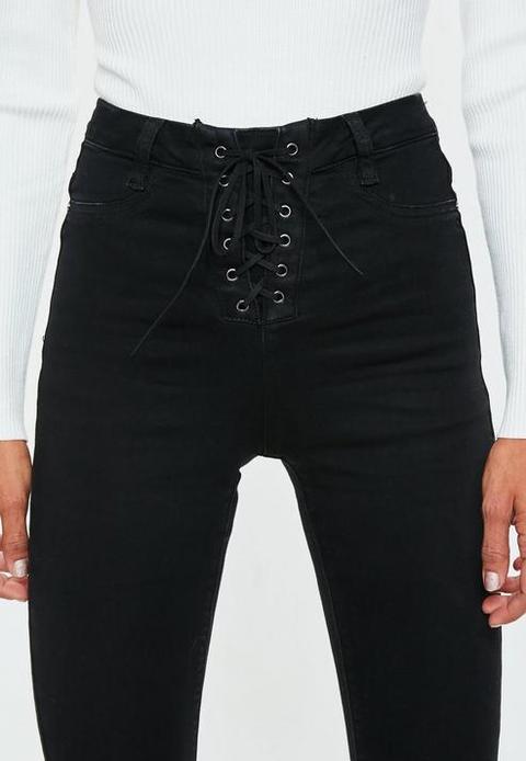 high waisted lace up jeans