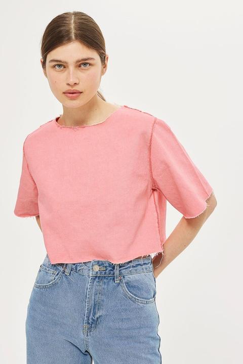 **cropped Denim Top In Rose By Waven