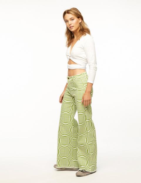 Pantalón Wide Leg Print Rombos Verde