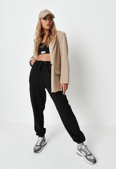 Black Fleeceback Oversized 90's Joggers, Black