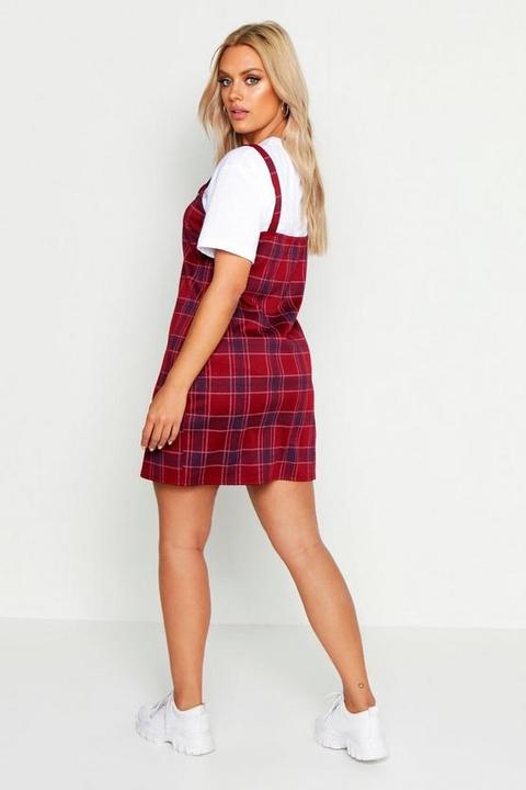 red check pinafore dress