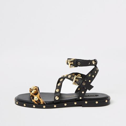 Black Leather Stud Gladiator Sandals