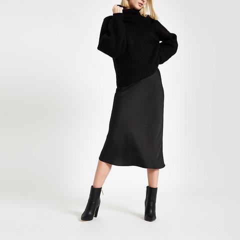 Black Bias Cut Midi Skirt